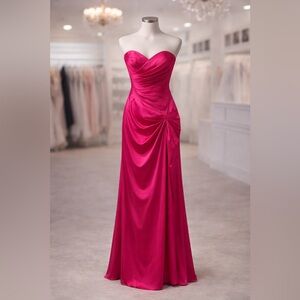 Fiesta Hot Pink Strapless Satin Gown – Size Medium